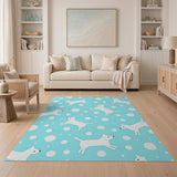 Playful White Puppies Bubbles Blue Area Rug