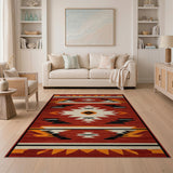 Southwestern Red Geometric Tribal Area Rug