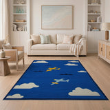Cartoon Airplanes Submarines Blue Kids Rug
