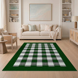 Classic Green White Plaid Checkered Rug