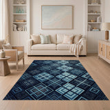 Navy Teal Geometric Interlock Area Rug