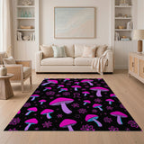 Whimsical Pink Mushroom Flower Pattern Area Rug