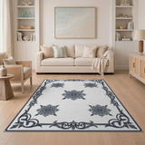 Ornate Grey Starburst Medallion Rug