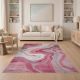 Swirling Pink Marble Abstract Area Rug