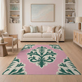 Pink Emerald Foliage Damask Area Rug