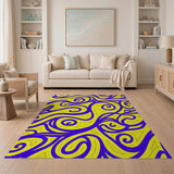 Vibrant Yellow Blue Swirl Abstract Area Rug