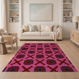 Hot Pink Geometric Cross Area Rug