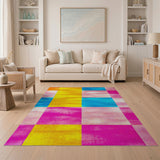 Vibrant Geometric Modern Vibrant Multi-Color Geometric Block Area Rug