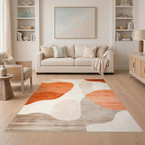 ODIKA Washable Abstract Terracotta Modern Low Pile Area Rug
