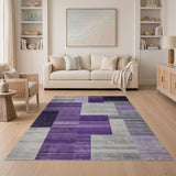 ODIKA Modern Abstract Purple Geometric Washable Area Rug - Low Pile Non-Slip