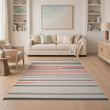 Modern Pink Gray Striped Area Rug
