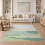 Serene Layered Green Wave Abstract Area Rug