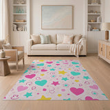 Multi-color and Patterns Playful Pink Hearts Stars Area Rug