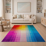 Vibrant Rainbow Grid Geometric Area Rug