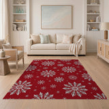 Geometric Modern Red Festive Red Snowflake Pattern Area Rug