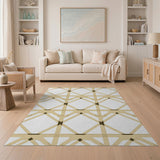 Beige and Neutral Geometric Modern Beige Lattice Geometric Area Rug