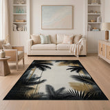 Grey Palm Silhouette City Skyline Area Rug