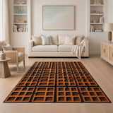 Terracotta Waffle Grid Area Rug
