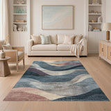 Abstract Blue Teal Wave Abstract Area Rug