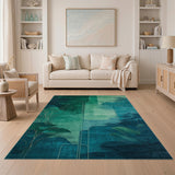 Teal Green Geometric Abstract Landscape Rug