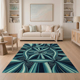 Teal Vortex Swirl Geometric Area Rug