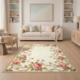 Pink Rose Border Vintage Floral Area Rug