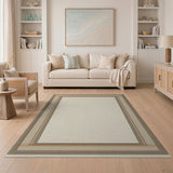 Cream Tan Striped Border Area Rug