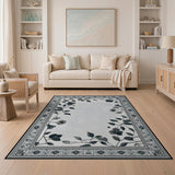 Grey Floral Vine Border Area Rug