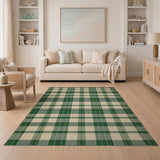 Rustic Farmhouse Green White Checkered Farmhouse Area Rug
