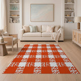 Bold Red White Distressed Checkered Area Rug