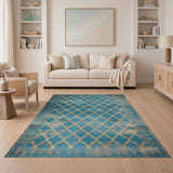 Teal Moroccan Trellis Distressed Area Rug