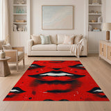 Bold Red Lips Geometric Modern Area Rug