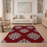 Red Snowflake Geometric Modern Area Rug