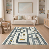 Grey Construction Road Kids Area Rug