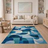 Geometric Modern Blue and Teal Abstract Blue Teal Geometric Area Rug