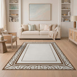 Brown Geometric Lattice Border Rug