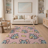Cute Cartoon Mice Cheese Pink Area Rug