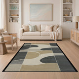 Abstract Curved Neutral Area Rug