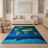 Pixelated World Map Navy Blue Area Rug