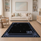Cosmic Starry Sky Rug with Ornate Blue Frame