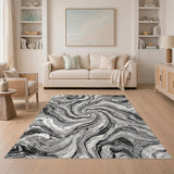 Black White Marble Swirl Area Rug