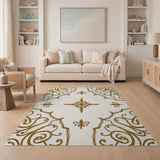 Traditional Persian Gold and Silver Ornate Gold Medallion Persian Area Rug