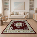ODIKA Washable Red Traditional Medallion Area Rug - Low Pile Non-Slip Vintage Carpet