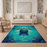 Majestic Sea Turtle Teal Area Rug