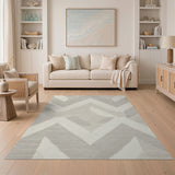 Grey Grey Chevron Zigzag Geometric Area Rug