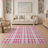 Geometric Modern Pink Vibrant Pink Gingham Checkered Area Rug