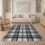Black and White Black White Plaid Grid Area Rug