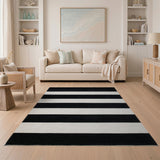 Black and White Geometric Modern Bold Black White Horizontal Striped Area Rug