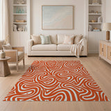 Vibrant Orange Swirl Abstract Abstract Area Area Rug
