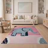 Cute Gray Elephant on Vibrant Pink Kids Rug